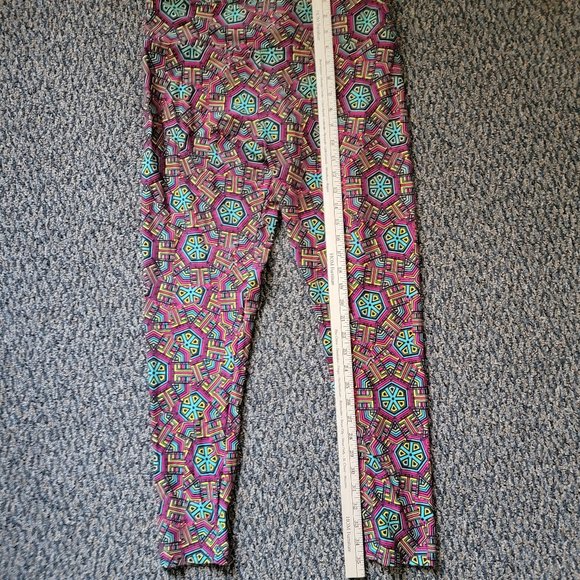 Tall and Curvy LuLaRoe Pink Yellow Blue Geometric Buttery Soft Leggings XXL - Picture 7 of 15
